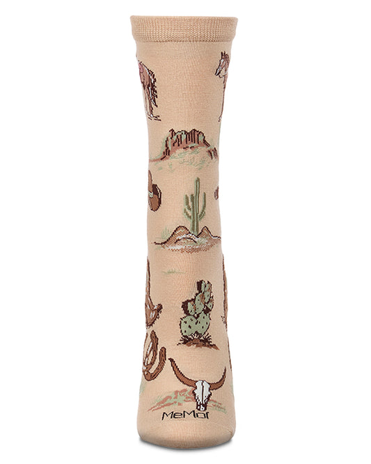 Women's Vintage-Style Western Rayon-Blend Novelty Crew Sock