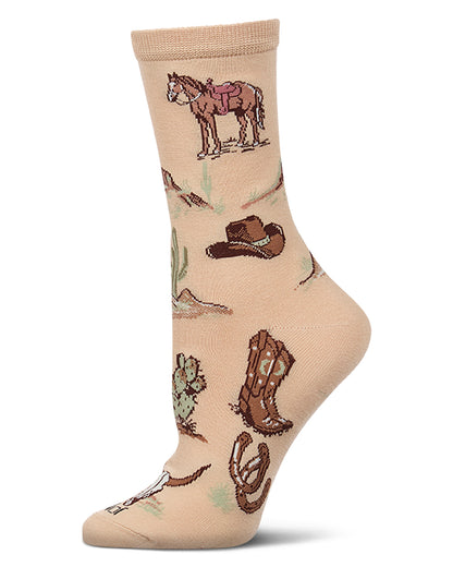 Women's Vintage-Style Western Rayon-Blend Novelty Crew Sock