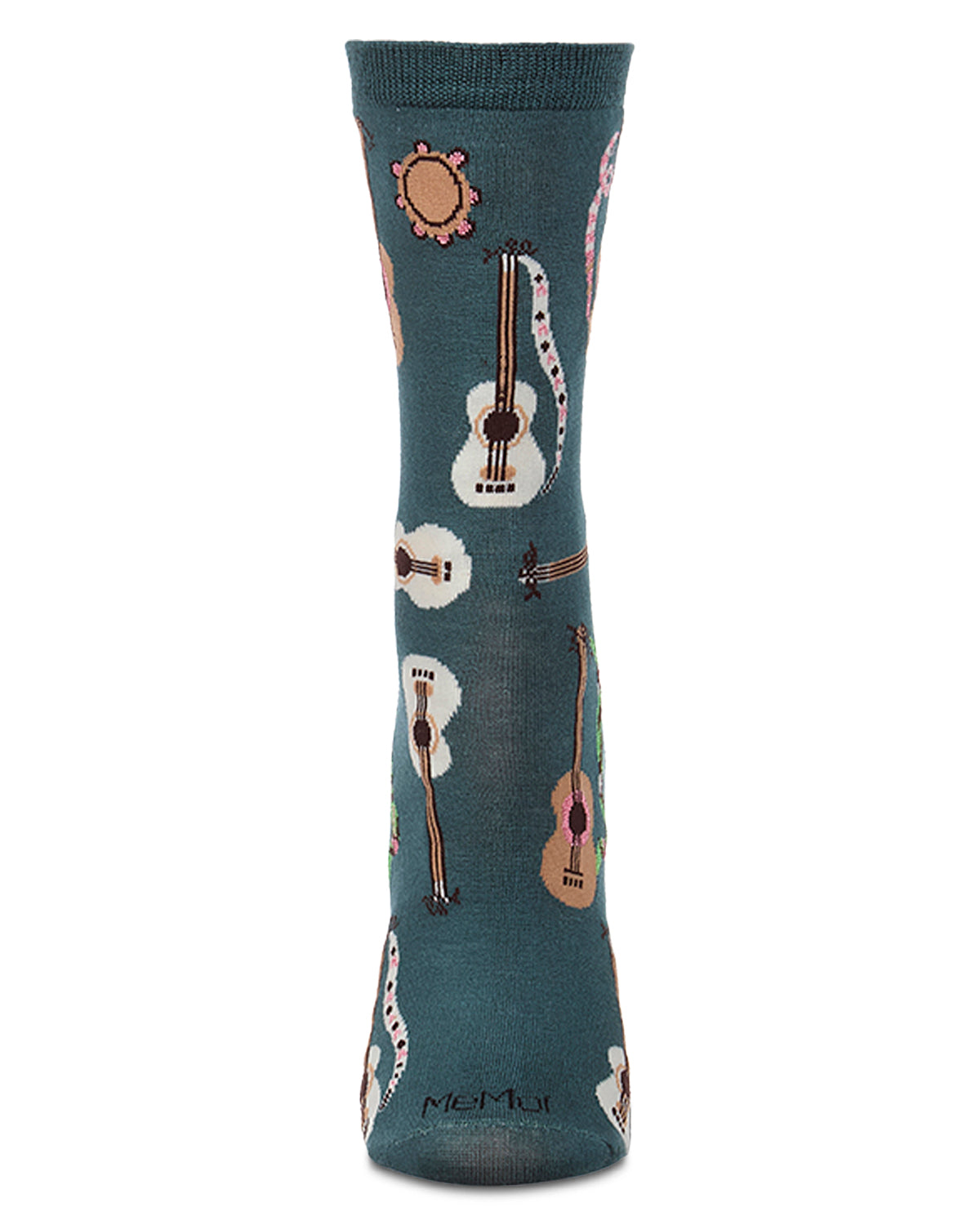Women's "Folk Guitars" Rayon-Blend Fine-Gauge Novelty Crew Sock