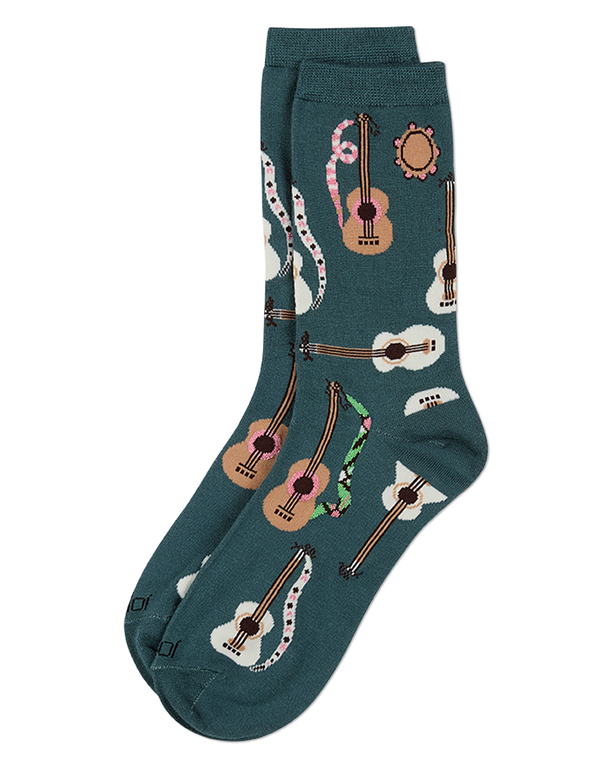Women's "Folk Guitars" Rayon-Blend Fine-Gauge Novelty Crew Sock