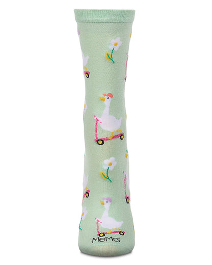 Women's "Goose On The Run" Rayon-Blend Fine-Gauge Novelty Crew Sock