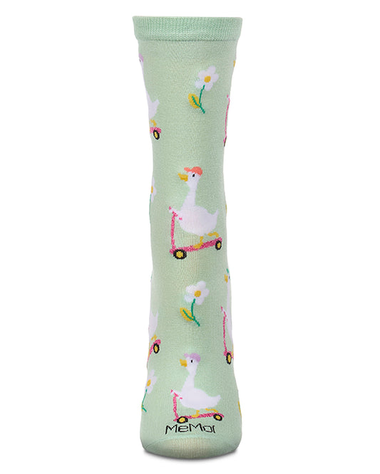 Women's "Goose On The Run" Rayon-Blend Fine-Gauge Novelty Crew Sock