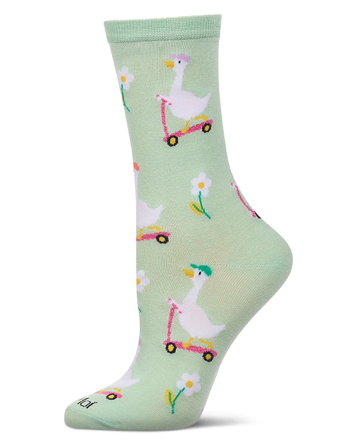 Women's "Goose On The Run" Rayon-Blend Fine-Gauge Novelty Crew Sock