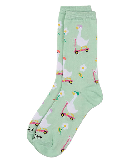 Women's "Goose On The Run" Rayon-Blend Fine-Gauge Novelty Crew Sock