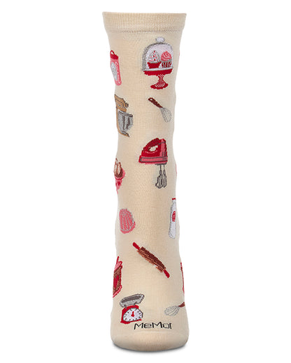 Women's "Vintage Baking" Rayon-Blend Fine-Gauge Novelty Crew Sock