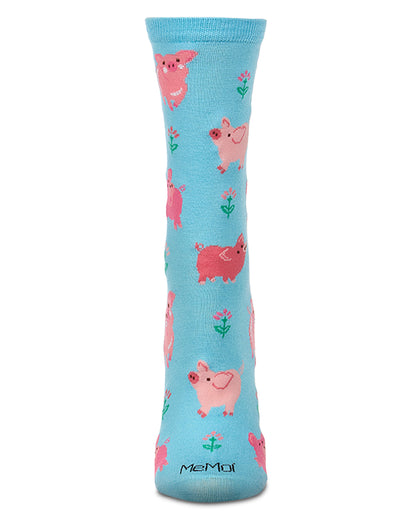 Women's "Piggies" Rayon-Blend Fine-Gauge Novelty Crew Sock