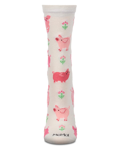 Women's "Piggies" Rayon-Blend Fine-Gauge Novelty Crew Sock