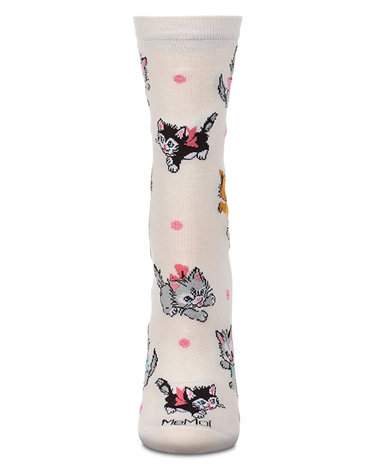 Women's "Retro Kitty" Rayon-Blend Fine-Gauge Novelty Crew Sock