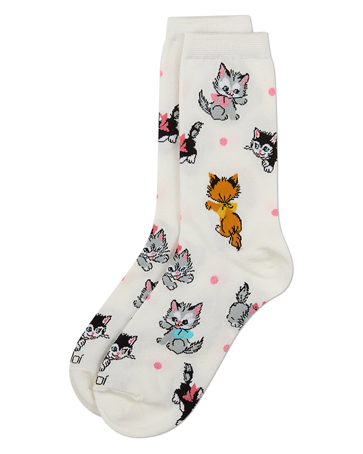 Women's "Retro Kitty" Rayon-Blend Fine-Gauge Novelty Crew Sock