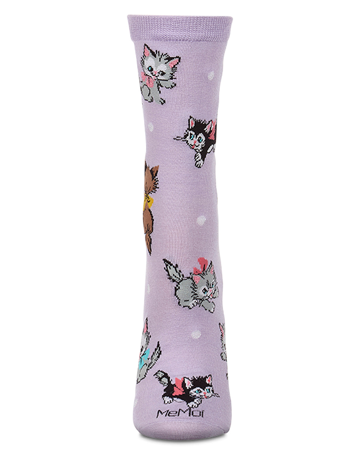 Women's "Retro Kitty" Rayon-Blend Fine-Gauge Novelty Crew Sock