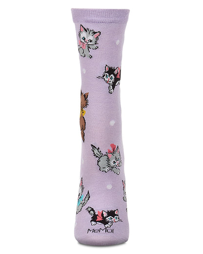 Women's "Retro Kitty" Rayon-Blend Fine-Gauge Novelty Crew Sock