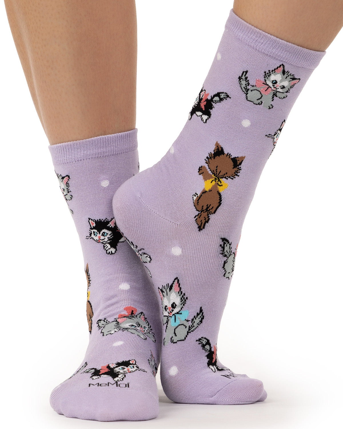 Women's "Retro Kitty" Rayon-Blend Fine-Gauge Novelty Crew Sock