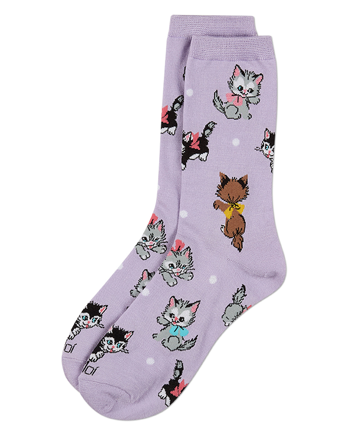 Women's "Retro Kitty" Rayon-Blend Fine-Gauge Novelty Crew Sock
