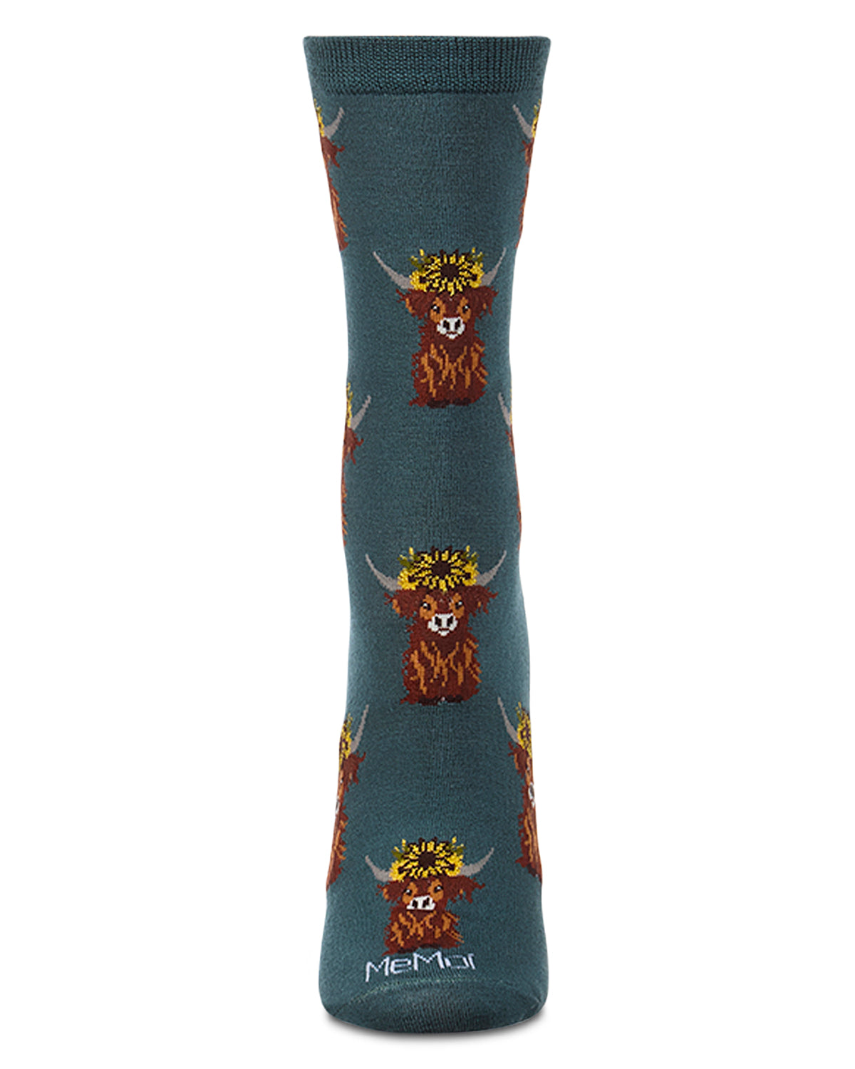 Women's "Sunflower Highland Cow" Rayon-Blend Novelty Crew Sock