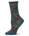 Women's "Sunflower Highland Cow" Rayon-Blend Novelty Crew Sock