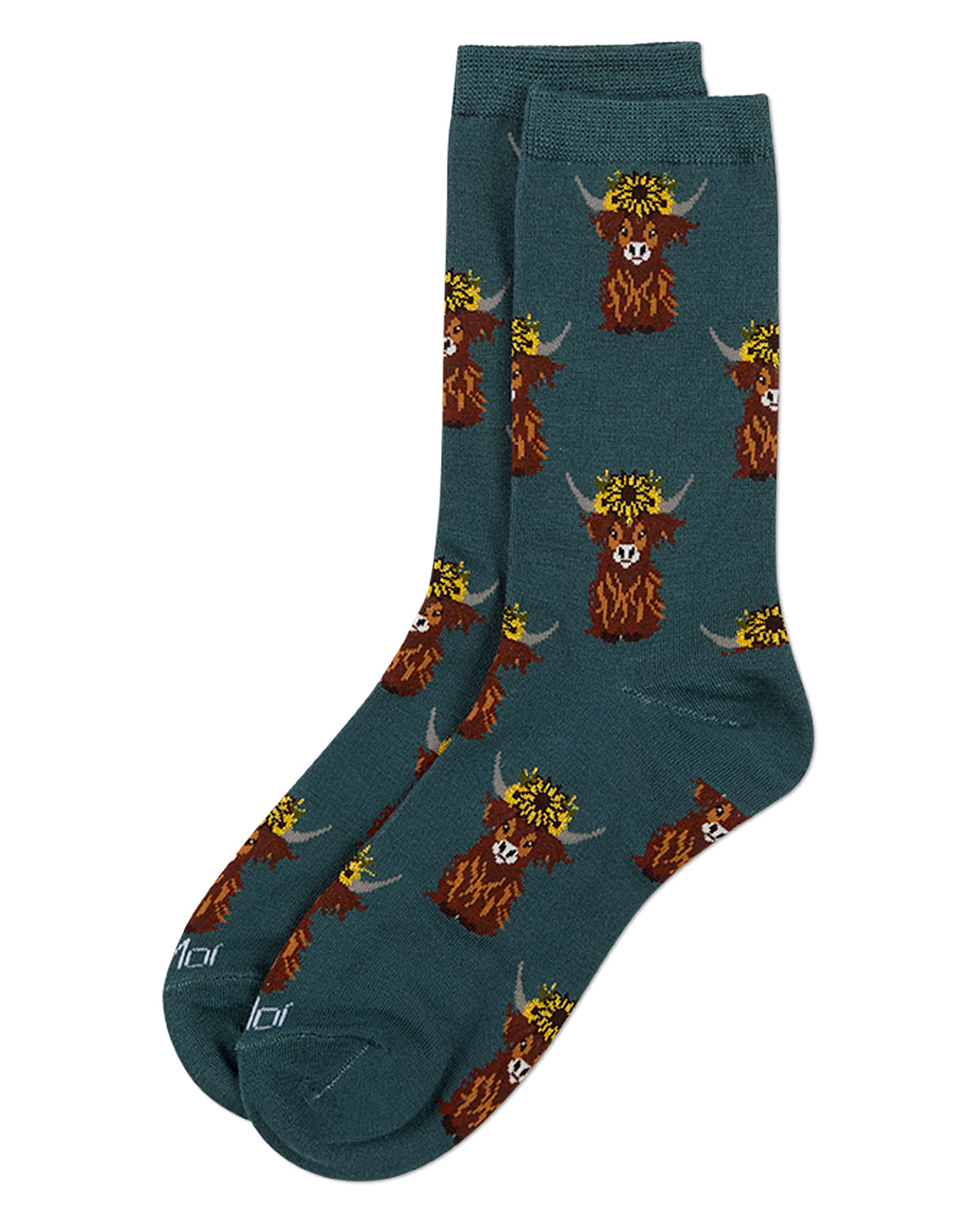 Women's "Sunflower Highland Cow" Rayon-Blend Novelty Crew Sock