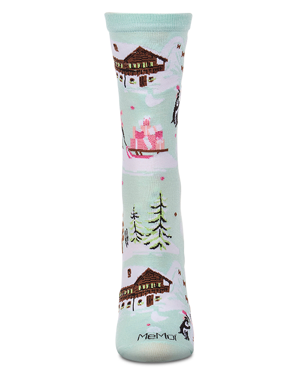 Women's "Winter Wonder" Rayon-Blend Fine-Gauge Novelty Crew Sock