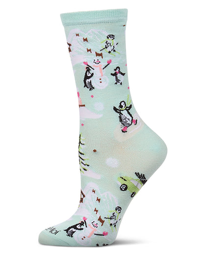 Women's "Winter Wonder" Rayon-Blend Fine-Gauge Novelty Crew Sock