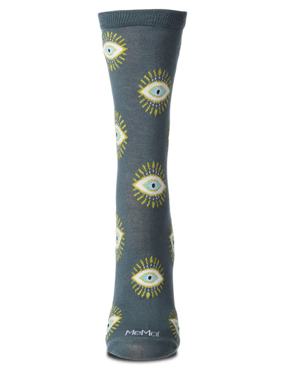 Women's "Evil Eye" Rayon-Blend Fine-Gauge Novelty Crew Sock