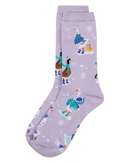 Women's "Winter Goose" Rayon-Blend Fine-Gauge Novelty Crew Sock