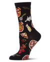 Women's "Pizza Party" Rayon-Blend Fine-Gauge Novelty Crew Sock