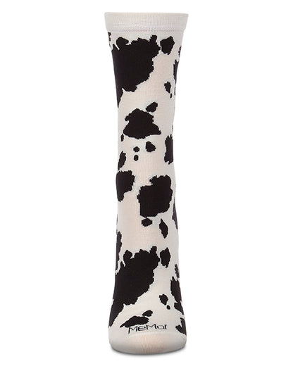 Women's "Cowbell" Rayon-Blend Cow-Themed Novelty Crew Sock