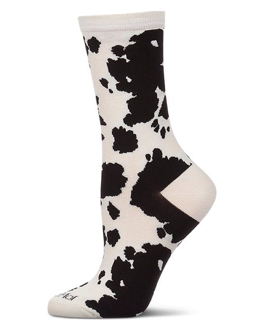 Women's "Cowbell" Rayon-Blend Cow-Themed Novelty Crew Sock