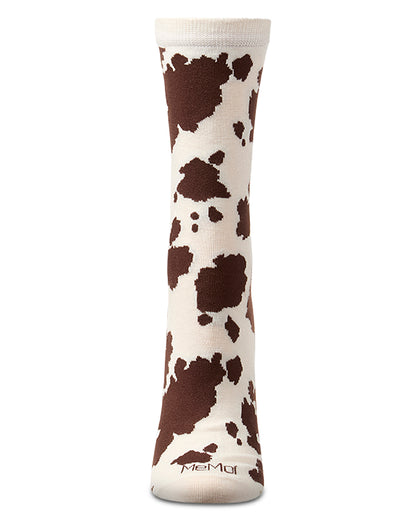Women's "Cowbell" Rayon-Blend Cow-Themed Novelty Crew Sock