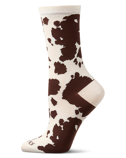 Women's "Cowbell" Rayon-Blend Cow-Themed Novelty Crew Sock