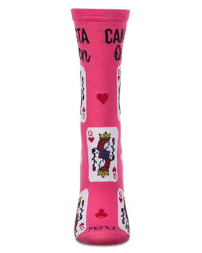 Women's "Canasta Queen" Rayon-Blend Fine-Gauge Novelty Crew Sock