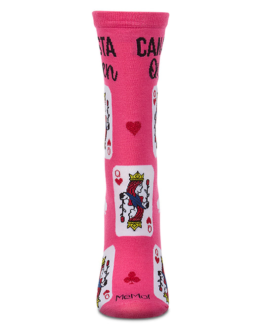Women's "Canasta Queen" Rayon-Blend Fine-Gauge Novelty Crew Sock