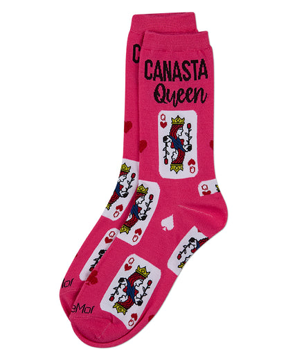 Women's "Canasta Queen" Rayon-Blend Fine-Gauge Novelty Crew Sock