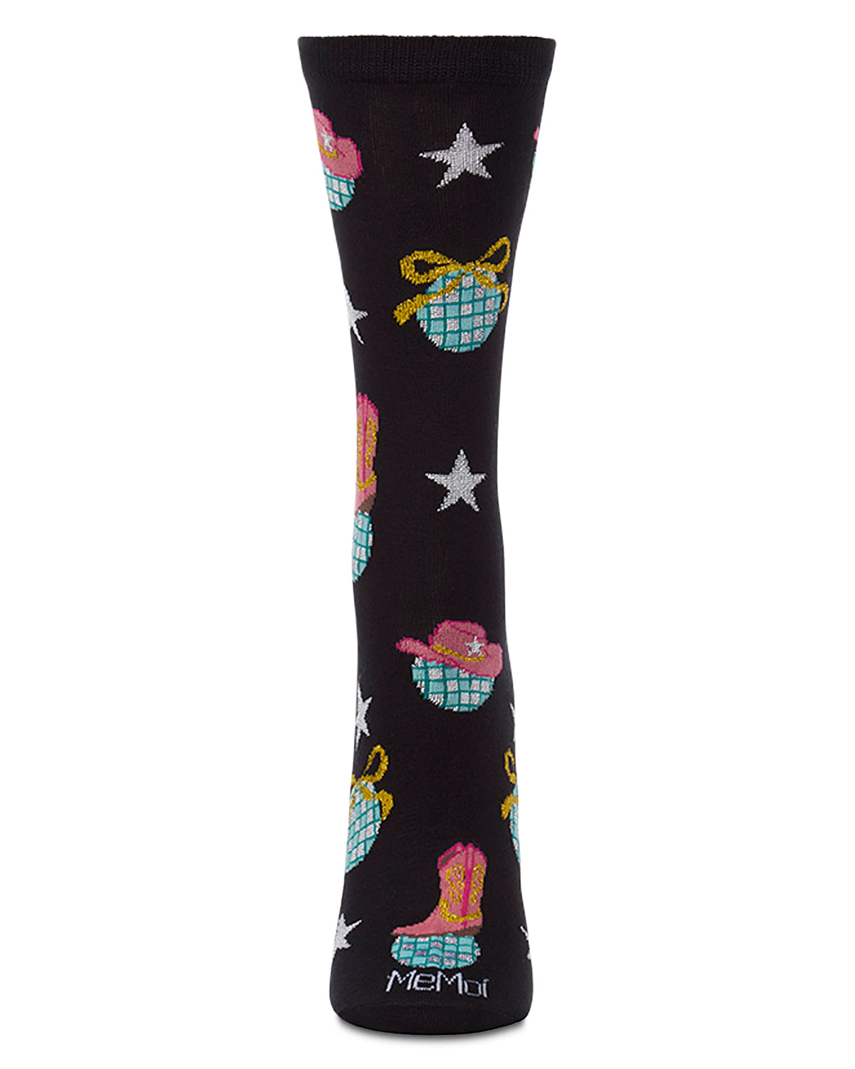 Women's "Western Disco" Rayon-Blend Fine-Gauge Novelty Crew Sock