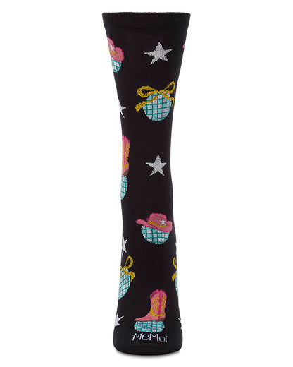 Women's "Western Disco" Rayon-Blend Fine-Gauge Novelty Crew Sock