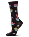 Women's "Western Disco" Rayon-Blend Fine-Gauge Novelty Crew Sock