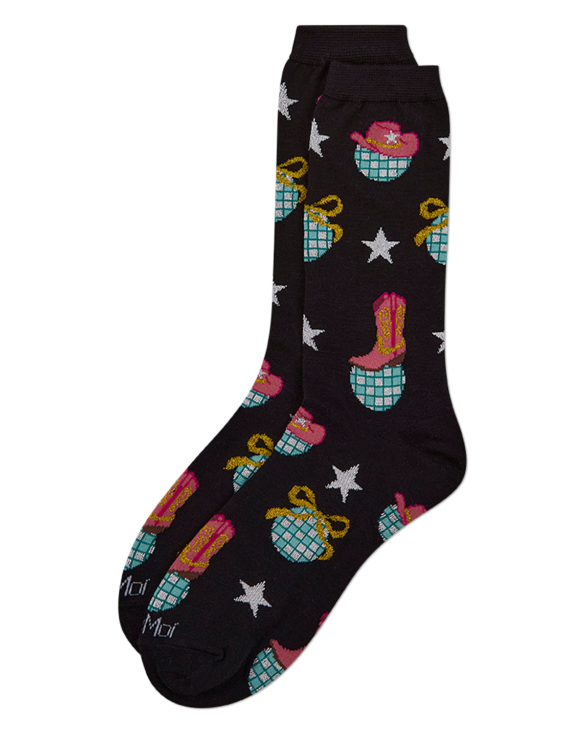 Women's "Western Disco" Rayon-Blend Fine-Gauge Novelty Crew Sock