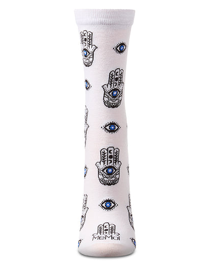 Women's "Hamsa" Rayon-Blend Fine-Gauge Novelty Crew Sock