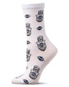 Women's "Hamsa" Rayon-Blend Fine-Gauge Novelty Crew Sock