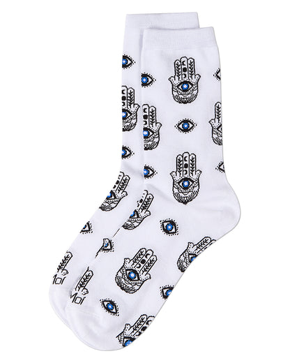 Women's "Hamsa" Rayon-Blend Fine-Gauge Novelty Crew Sock