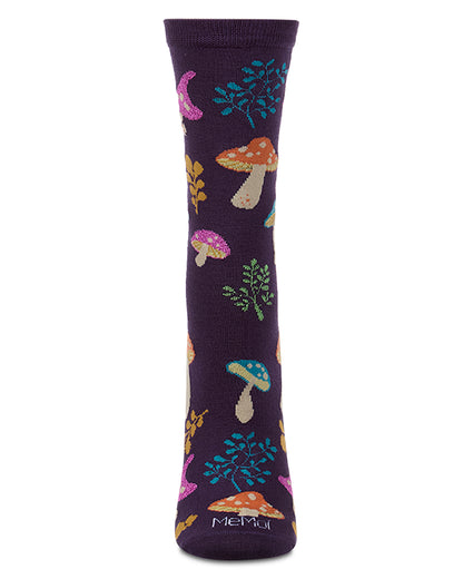 Women's "Wild Mushrooms" Rayon-Blend Fine-Gauge Crew Sock