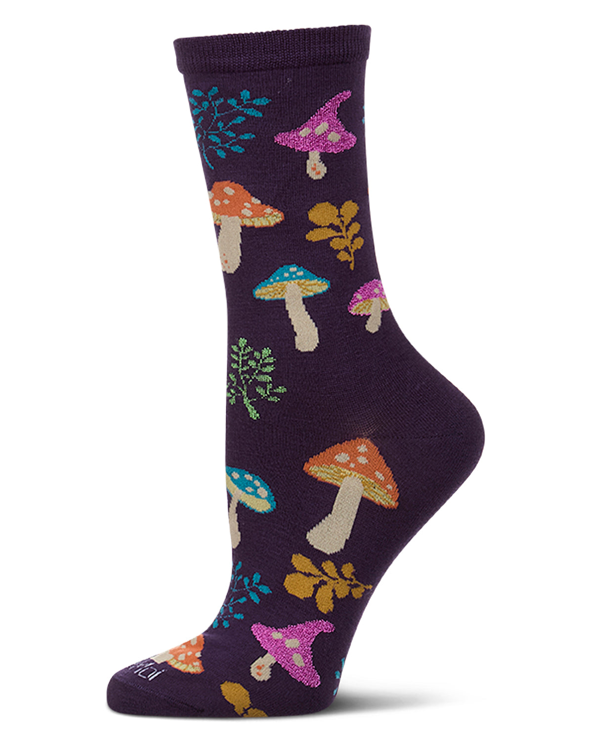 Women's "Wild Mushrooms" Rayon-Blend Fine-Gauge Crew Sock