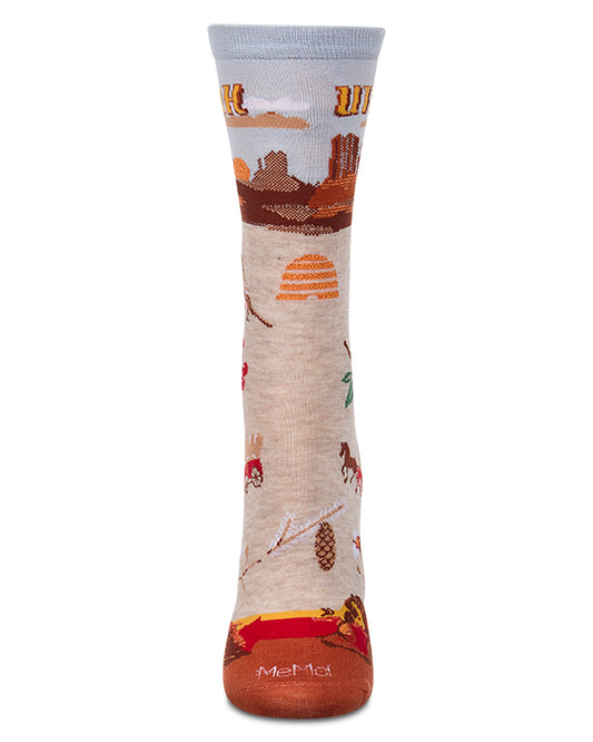Women's Utah-Themed Rayon-Blend Fine-Gauge Novelty Crew Sock