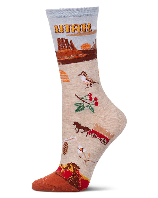Women's Utah-Themed Rayon-Blend Fine-Gauge Novelty Crew Sock