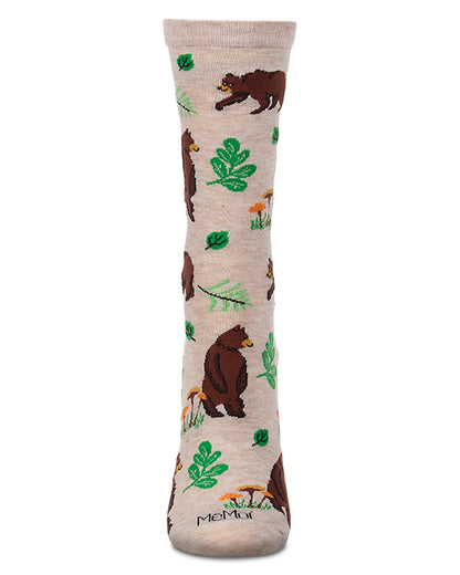 Women's "Bear Outing" Rayon-Blend Fine-Gauge Novelty Crew Sock