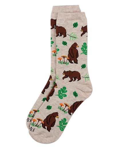 Women's "Bear Outing" Rayon-Blend Fine-Gauge Novelty Crew Sock