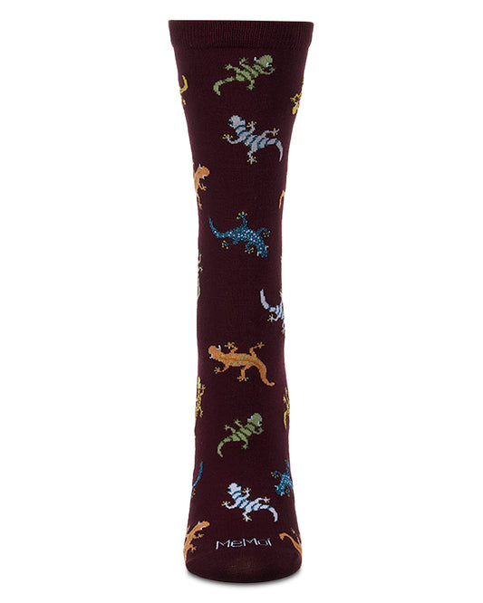 Women's Gecko-Themed Rayon-Blend Fine-Gauge Novelty Crew Sock