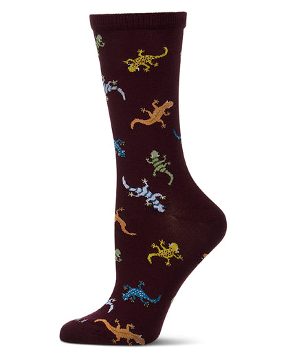 Women's Gecko-Themed Rayon-Blend Fine-Gauge Novelty Crew Sock