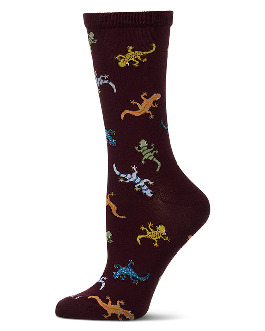 Women's Gecko-Themed Rayon-Blend Fine-Gauge Novelty Crew Sock