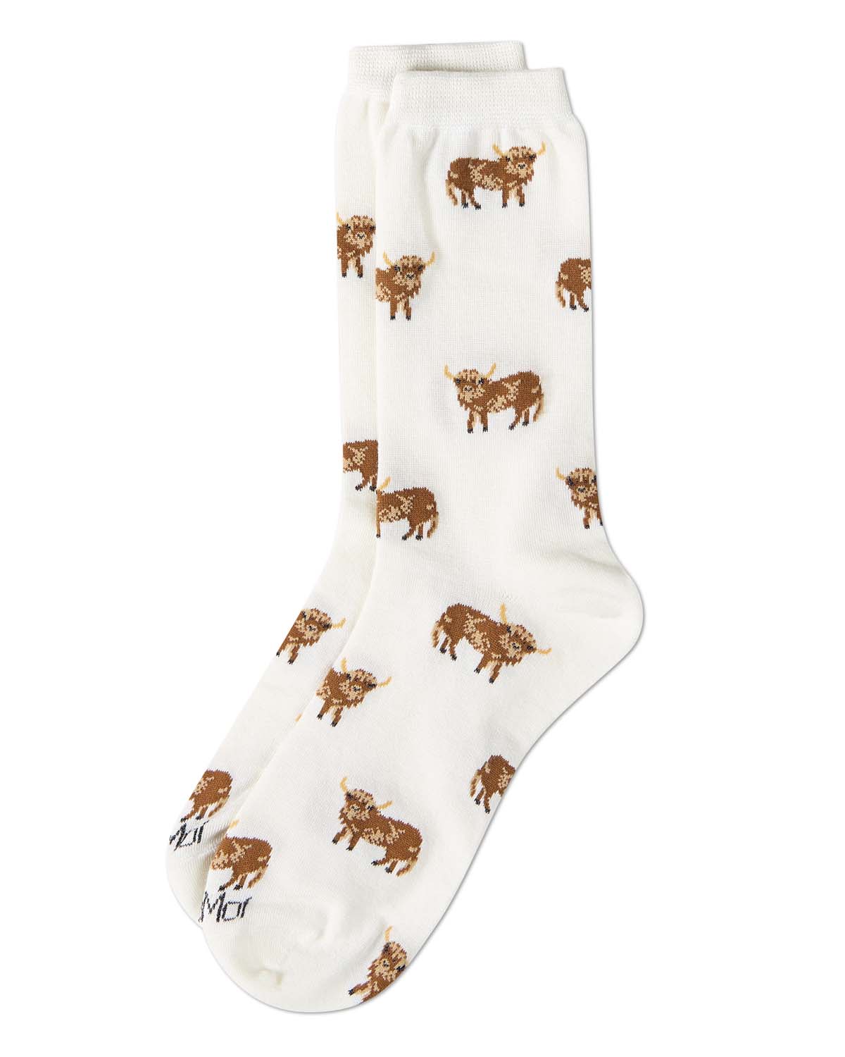 Women's "Highland Cow" Rayon-Blend Fine-Gauge Novelty Crew Sock