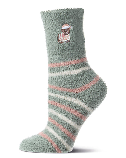 Women's "Highland Cow" Embroidered Plush Non-Skid Cozy Crew Sock